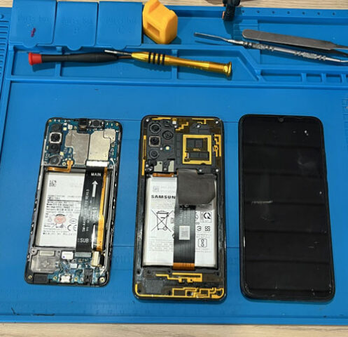 Réparation de deux smartphones, remplacement batterie, et écran sur l'un des deux